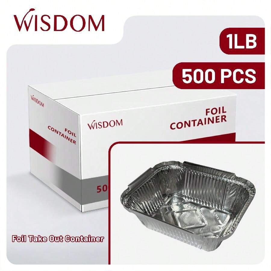 WISDOM 1/1.5/2.25LB Oblong Foil Take Out Container 500pack/Box - Disposable Aluminum Food Storage And Catering - 1LB-長方形 500個 - 查看 1