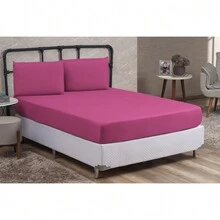 Queen Size 3 Pieces Plain Fitted Sheet Set With Elastic Immediate Shipping - Rosa Fucsia - Ver 2