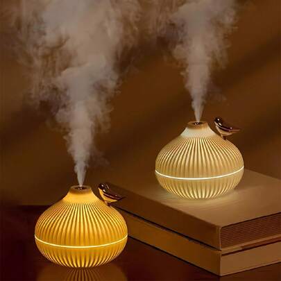 قطعة واحدة مبخر هواء متعدد الوظائف صغير محمول، إضاءة ليلية بتسييرية 3 ألوان، 300 مل مبخر مكتبي USB مع إضاءة ليلية LED، تصميم رومانسي هدية صغيرة