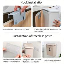 1 件大容量垃圾桶带盖，壁挂式，适用于厨房、浴室柜，滑动盖和内桶 - 彩色 - 查看 7