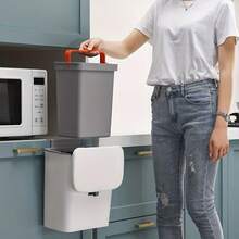 1 件大容量垃圾桶带盖，壁挂式，适用于厨房、浴室柜，滑动盖和内桶 - 彩色 - 查看 6