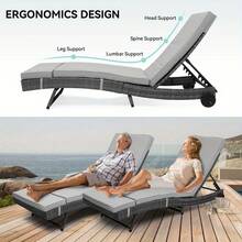 Patio Chair Wicker Chaise Lounge Outdoor Pool PE Rattan W/Backrest Cushion&Wheel - Gray - View 5