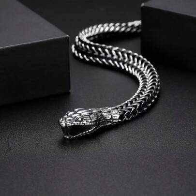 1pc Fashionable Double-Headed Titanium Plated Snake Bracelet - Stainless Steel Men's Accessory - Modern Design Without Engraving Black Finish Bracelet - Ideal Gift For Men - Showcase Personalized Charm Fathers Day Gift School Jewelry Men Y2k Accessories Goth Chains Jeans Accessories Gothic Jewellery Back To School Street Halloween Accessories Punk