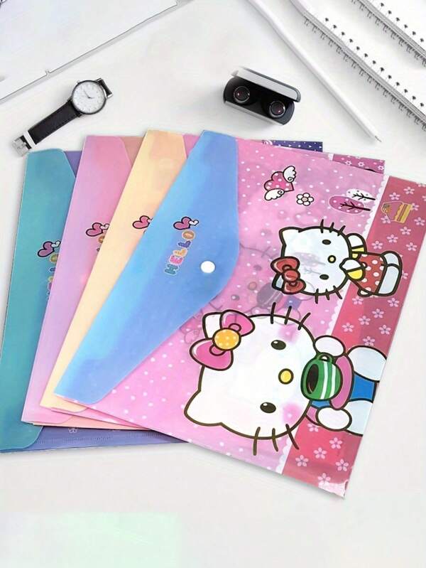 Sanrio 1/4/8/12 Stücke Hello Kitty A4 Dokumententaschen, langanhaltend und stilsicher für Schüler, Lehrer, perfekt zum Organisieren von Dateien, Prüfungsunterlagen, kreatives Schreibwaren, farbenfrohe Cartoon Anime Gestaltung, macht eine entzückende Geschenkidee für Frauen, Rückkehr zur Schule, Schulbedarf