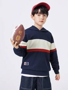 Balabala 男童卫衣，秋季上衣，宽松版型，时尚校园风，卫衣 - 藏蓝色 - 查看 2