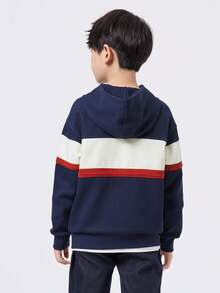 Balabala 男童卫衣，秋季上衣，宽松版型，时尚校园风，卫衣 - 藏蓝色 - 查看 3