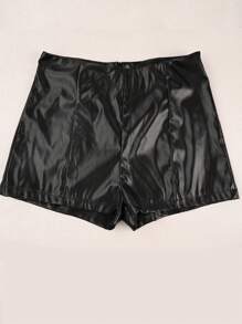 Button Front Crop PU Leather Top & Shorts Music Festival , Rock Punk, Goth - 黑色 - 查看 4