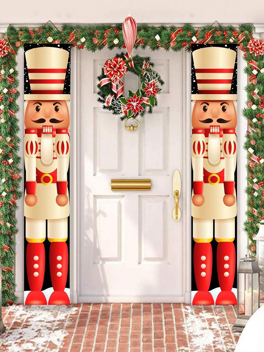 1set Merry Christmas Nutcracker Christmas Hanging Banner, 30*180cm Nutcracker Polyester Doorway Decor For Front Door & Holiday Festival Party Decorations,Outdoor And Indoor Decoration, Home Decor,Perfect For Porch, Yard, Garage And Home,Christmas