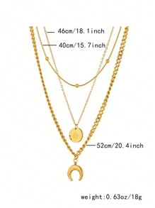 Multilayered necklace with star and moon pendants, elegant and stylish stainless steel necklace - Yellow Gold - View 6
