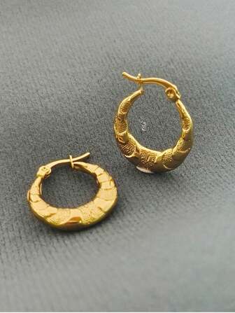 1/6켤레 스테인레스 스틸 18K 골드 도금 뱀 무늬 오일 압력 링 귀걸이, 패셔너블하고 심플한 귀걸이, 휴일과 축제에 이상적인.