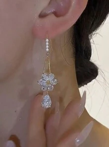 1 Đôi bông tai hình hoa giọt nước đính đá Zirconia, bông tai trang trí thời trang dành cho nữ, thích hợp cho đeo hàng ngày, dự tiệc, dạ hội, ăn tối, đi làm, đi học và các dịp khác, quà tặng Ngày Valentine, Ngày của Mẹ. - Vàng - Xem 9