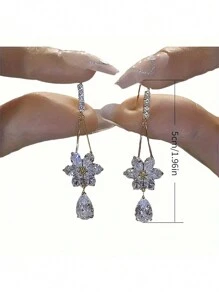 1 Đôi bông tai hình hoa giọt nước đính đá Zirconia, bông tai trang trí thời trang dành cho nữ, thích hợp cho đeo hàng ngày, dự tiệc, dạ hội, ăn tối, đi làm, đi học và các dịp khác, quà tặng Ngày Valentine, Ngày của Mẹ. - Vàng - Xem 6