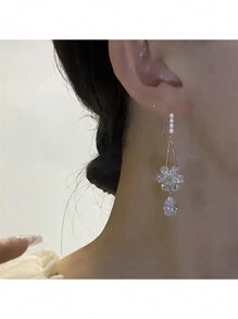 1 Đôi bông tai hình hoa giọt nước đính đá Zirconia, bông tai trang trí thời trang dành cho nữ, thích hợp cho đeo hàng ngày, dự tiệc, dạ hội, ăn tối, đi làm, đi học và các dịp khác, quà tặng Ngày Valentine, Ngày của Mẹ. - Vàng - Xem 5