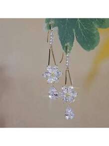 1 Đôi bông tai hình hoa giọt nước đính đá Zirconia, bông tai trang trí thời trang dành cho nữ, thích hợp cho đeo hàng ngày, dự tiệc, dạ hội, ăn tối, đi làm, đi học và các dịp khác, quà tặng Ngày Valentine, Ngày của Mẹ. - Vàng - Xem 8