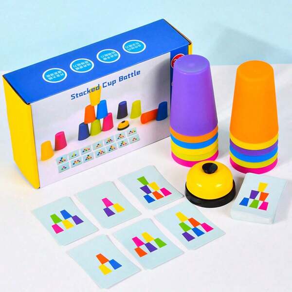 Gobelets rapides, jeux de gobelets rapides pour enfants, jeu de piles de gobelets classique pour enfants, jeu interactif parent-enfant de piles de gobelets volants avec 50 cartes d'images. Fournitures scolaires, élève, papeterie