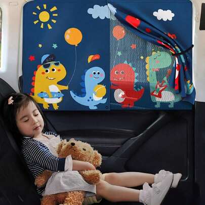 1 pieza Cortina de doble capa con imán para el sol con diseño de carroon infantil, cortina de aislamiento de protección solar para bebés en verano, cortina de protección para ventana de auto