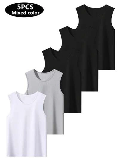 5 st/förpackning blandade färger lätta andningsbara stretchiga enfärgade herrundertröjor, bekväma för sommar, sport, löpning, träning