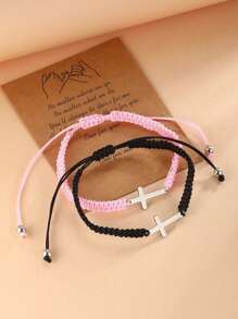 2pcs Fashion Stainless Steel Cross Fair Couple Bracelet Valentine's Day Interesting Festival Decoration Gifts,Mom,Mother,Mother's Day,Gift