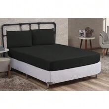 Queen Size 3 Pieces Plain Fitted Sheet Set With Elastic Immediate Shipping - Black - View 2