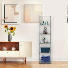 6 Tier 5 Cubes Modern Book Shelves Storage Shelf Tall Narrow Bookcase Display Unit Organizer Cube Display Shelves For Living Room, Bedroom
