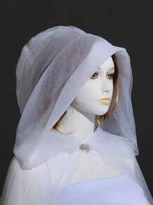 1 件女式连帽薄纱斗篷婚礼新娘及地柔软网纱斗篷、服装、斗篷、吸血鬼服装、黑/白/红秋季女士服装 - 彩色 - 查看 6