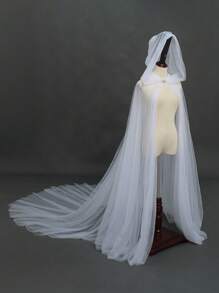 1 件女式连帽薄纱斗篷婚礼新娘及地柔软网纱斗篷、服装、斗篷、吸血鬼服装、黑/白/红秋季女士服装 - 彩色 - 查看 5