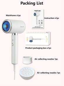 CRASTS White High-Power Hair Dryer With Three-Level Wind Speed & Temperature Control, One-Button Switching Cold & Hot Wind, Equipped With Drying Hood And Nozzles, MD-19 - UK Plug(220-240V) - View 10