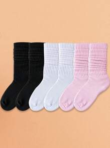 1/3/6 Pairs Women Vintage Thick Knit Crew Socks, White Loose Top Mid-Calf Socks, Women Long Socks Fits Size 35-43, Fall - Multicolor - View 1