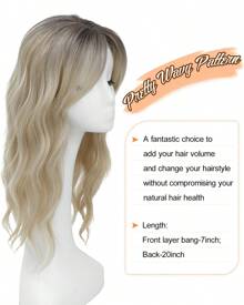 Megito Hair Toppers For Women 20inch Wavy Hair Toppers For Women Toppers Hair Pieces For Women With Thinning Hair Synthetic Wig Clip In Hair Topper Wiglets With Fringe Bang Add Hair Volume - 帶黑色發根的金色頭發 - 查看 4