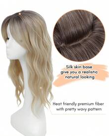 Megito Hair Toppers For Women 20inch Wavy Hair Toppers For Women Toppers Hair Pieces For Women With Thinning Hair Synthetic Wig Clip In Hair Topper Wiglets With Fringe Bang Add Hair Volume - 帶黑色發根的金色頭發 - 查看 2