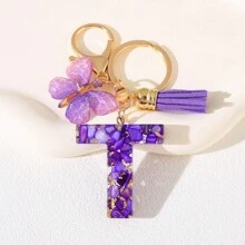 1 Llavero de resina con letra del alfabeto, con encanto de mariposa y borla, regalo del Día de la Mujer - Llavero con inicial con mosquetón para bolsos, mochilas, llaves de coche, decoración de Halloween, accesorios escolares, accesorios de coche, gótico lindo Y2k - Multicolor - Ver 24