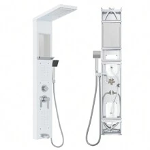 Froadp Stainless Steel Shower Panel 5 Functions Shower Column Rain Shower Waterfall Shower Massage Nozzles Hand Shower Shower Faucet Complete Kit - White - View 1