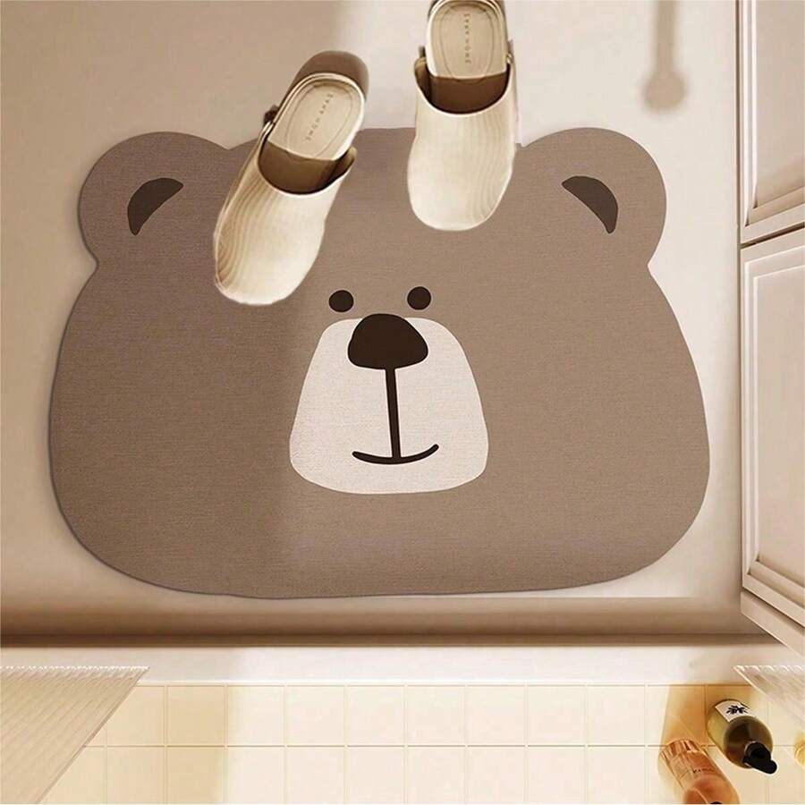 1 件可爱卡通动物浴室垫 - 不对称设计，速干，防滑，防水，防油，柔软凉爽 - 有趣的浴室装饰，熊、狮子、鲨鱼图案设计，适用于浴室、厨房、客厅、洗衣房、咖啡吧等。