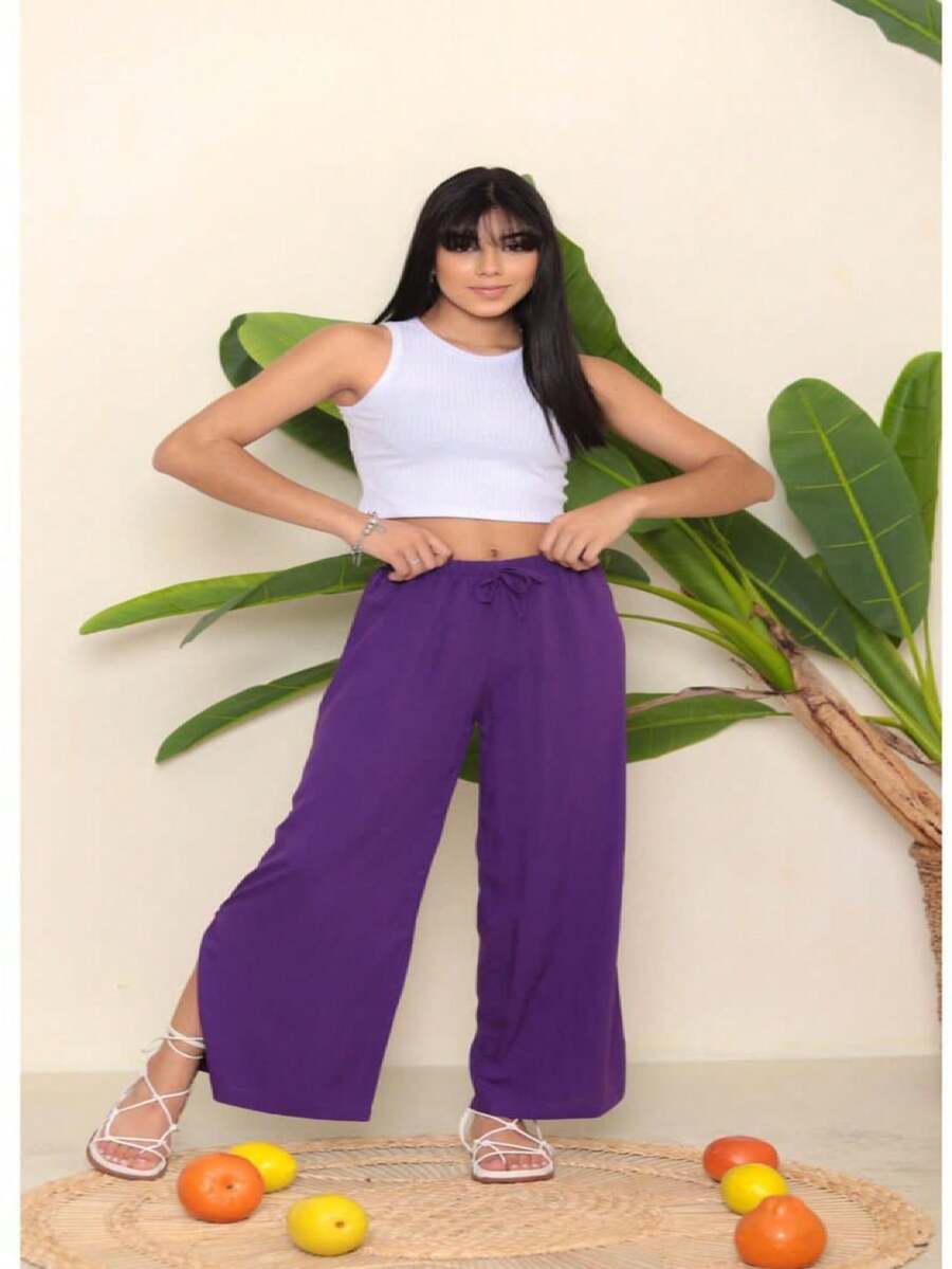 Cropped Ribbed Knit Tank Top For Teen Girls, Fashion Blogger - 白色 - 查看 1