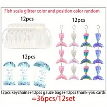 Bộ 12 món, Bộ quà tặng móc khóa nàng tiên cá, Mặt dây chuyền túi phụ kiện đuôi nàng tiên cá, Trang trí tiệc theo chủ đề nàng tiên cá - Nhiều màu - Xem 8