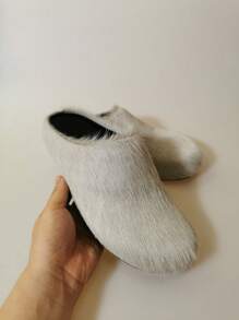 新款毛绒便鞋，厚底厚底，室内外时尚穿着，用途广泛 - 灰色 - 查看 2