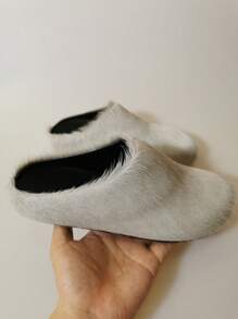 新款毛绒便鞋，厚底厚底，室内外时尚穿着，用途广泛 - 灰色 - 查看 3