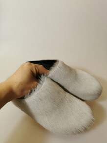 新款毛绒便鞋，厚底厚底，室内外时尚穿着，用途广泛 - 灰色 - 查看 6