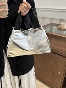 Túi Tote Lớn Màu Kẹo Holographic Bóng, Túi Xách Nữ Đi Học, Đi Làm, Mua Sắm - Bạc - Xem 7