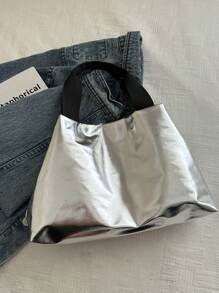 Túi Tote Lớn Màu Kẹo Holographic Bóng, Túi Xách Nữ Đi Học, Đi Làm, Mua Sắm - Bạc - Xem 8