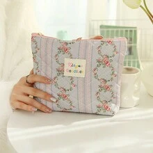 1 套花卉绗缝化妆包，大容量高端小碎花化妆包，便携式旅行包 - 彩色 - 查看 7