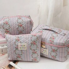 1 套花卉绗缝化妆包，大容量高端小碎花化妆包，便携式旅行包 - 彩色 - 查看 5