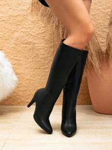 Autumn/Winter New European & American Fashion Pointed Toe Chunky Heel Side Zipper Women's Versatile Riding Boots,Black Boots - Black - View 6