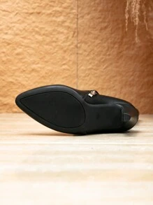 Autumn/Winter New European & American Fashion Pointed Toe Chunky Heel Side Zipper Women's Versatile Riding Boots,Black Boots - Black - View 8