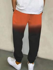 Ombre Color Series Cuffed Sweatpants, Men's Casual Joggers, Stretchy Lightweight Running Pants For Spring Autumn Winter - Black - View 3