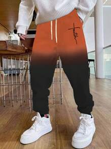 Ombre Color Series Cuffed Sweatpants, Men's Casual Joggers, Stretchy Lightweight Running Pants For Spring Autumn Winter - Black - View 1