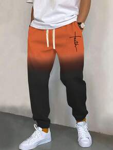 Ombre Color Series Cuffed Sweatpants, Men's Casual Joggers, Stretchy Lightweight Running Pants For Spring Autumn Winter - Black - View 4