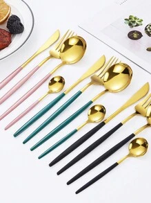 4/24 件不锈钢葡萄牙餐具套装，带 1 个礼盒，适用于餐厅、婚礼、派对、节日、圣诞礼物、厨房、圣诞礼物 - 彩色 - 查看 4