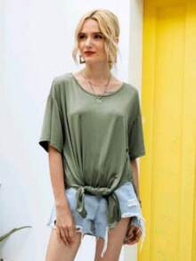 Camisa de unicolor con abertura - Verde - Ver 2