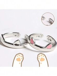 1pc Creative Cat Ear Adjustable Ring - Multicolor - View 7